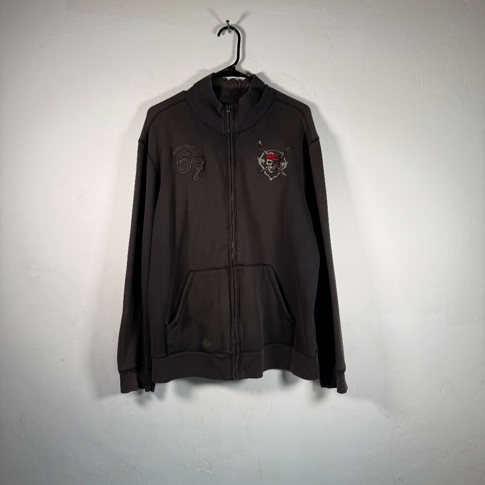 Disneyland Black Pirates Of The Caribbean Full Zip Up Y2K Sweatshirt Size XL